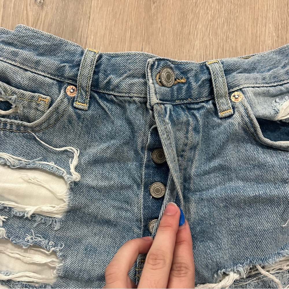 Free People We the Free Distressed High Rise Jean Shorts - Picture 2 of 3
